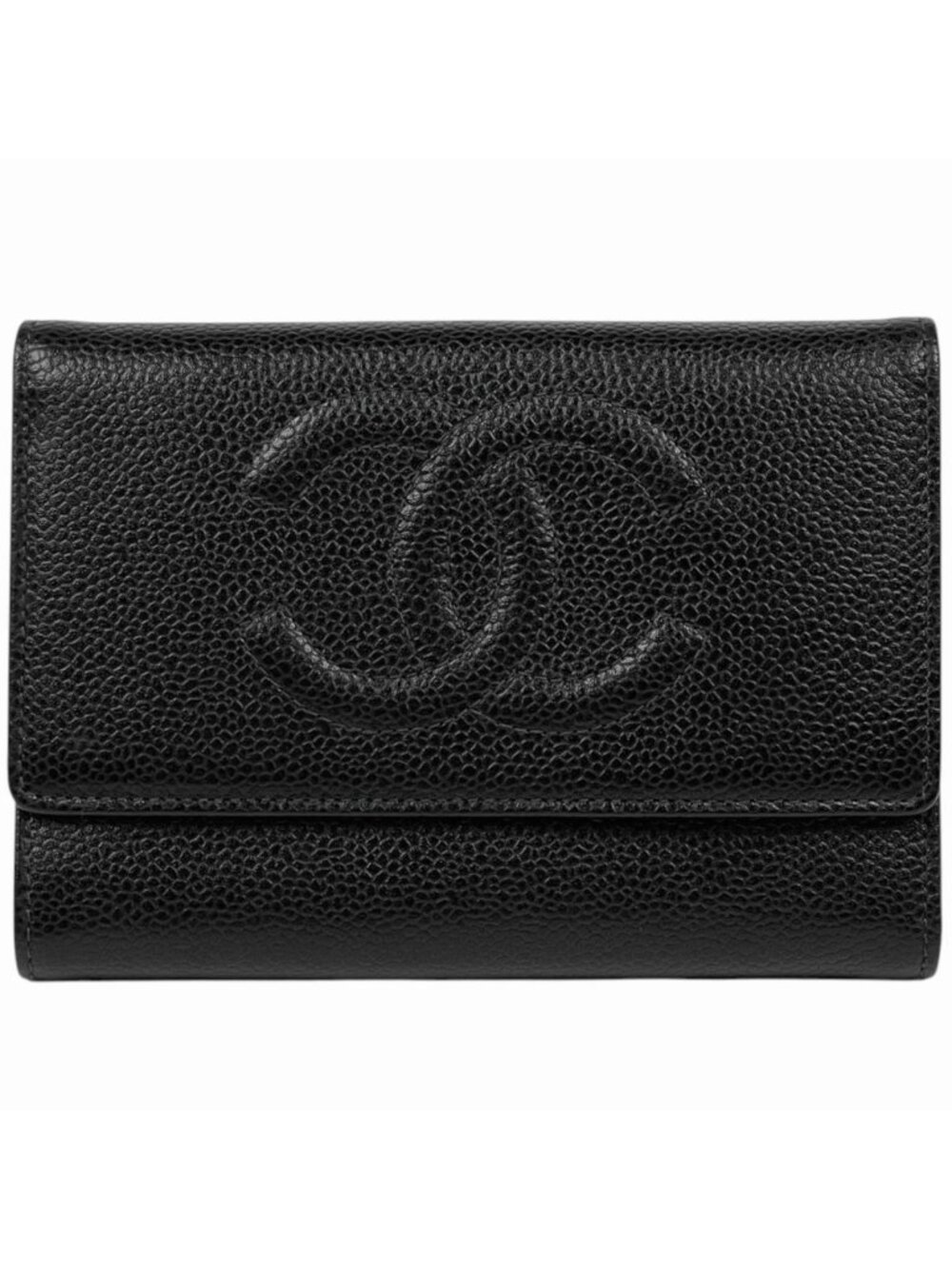 Chanel Trifold Wallet CC Logo Caviar Leather Black